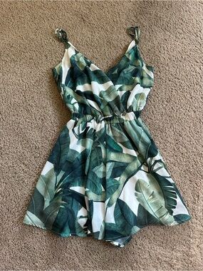 Show Me Your MuMu Tropical Green Leaf One-Piece Romper.